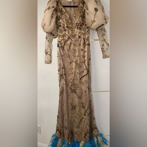 Blue feather rhinestone dress